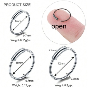 Guía de tallas detallada de aros para nariz de acero inoxidable de 8mm a 12mm