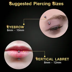 Set di 10 piercing per sopracciglia e labret verticale in acciaio inossidabile 16G a barretta