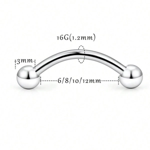Piercing a barra curva in acciaio inossidabile 16G con sfere da 3mm per sopracciglia e labbra