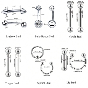 Set de 4 joyas de piercing de acero inoxidable para nariz y ombligo en diseño de rejilla