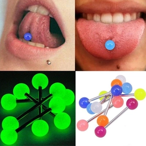 Juego de 7 piercings de lengua de acero inoxidable con bolas acrílicas fluorescentes