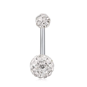 Sparkling crystal ball belly button ring in silver stainless steel with pavé rhinestones