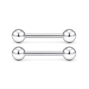 Gros plan d'une paire de barres de piercing en acier inoxydable 316L poli miroir