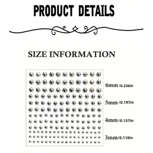 Tableau des tailles pour stickers bijoux de corps argentés de 3mm à 6mm