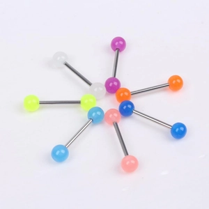 Set de 7 piercings de lengua con bolas de acrílico de colores y barras de acero inoxidable