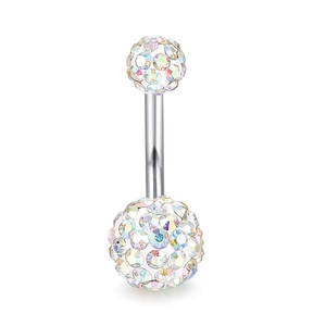 Piercing de ombligo de acero inoxidable con bolas de cristales arcoíris AB brillantes