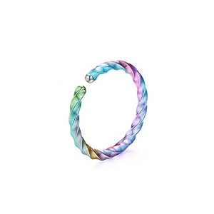 Rainbow surgical steel twisted nose ring hoop with colorful gradient spiral texture
