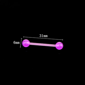 Detailed view of pink acrylic barbell piercing with 6mm balls and 31mm length bar