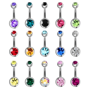 Edelstahl Bauchnabelpiercing Mit Rundem Zirkonia Strass Eingelegter Doppelstein Piercing Körperschmuck Für Damen