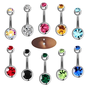 10er-Set Bauchnabelpiercings aus Edelstahl mit bunten Zirkon-Kristallen besetzt