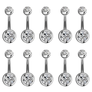 10er-Set Bauchnabelpiercings aus Edelstahl mit funkelnden klaren runden Kristallen