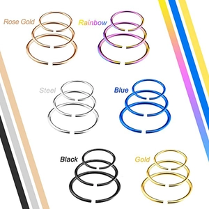 Anneaux de piercing en acier chirurgical rose doré, arc-en-ciel, bleu, noir et or