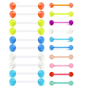 Acrylic Luminous Tongue Rings Set Flexible Bioflex Barbell Piercing Jewelry Colorful Glow In The Dark Body Piercing For Unisex