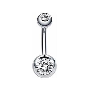 Klassischer Bauchnabelpiercing aus Edelstahl mit zwei klaren runden Zirkonia-Steinen