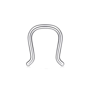 Close-up of polished silver U-shaped surgical steel nose ring with smooth curved ends