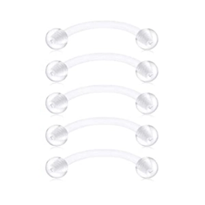Set of five transparent curved barbells for eyebrow and body piercing jewelry