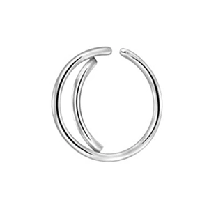 Detail of silver stainless steel double hoop ring for nose and cartilage piercing