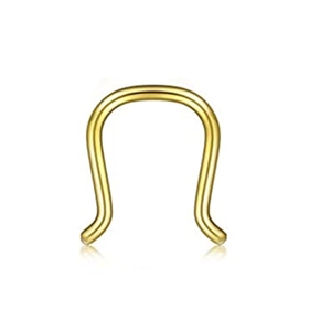 Close-up of golden U-shaped nose ring with smooth rounded ends on white background