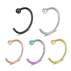 Lot de 5 anneaux de nez en forme de C en acier inoxydable noir, doré et argenté