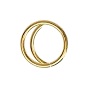 Macro detail of golden double-ring nose clicker with a hinged closure on white background