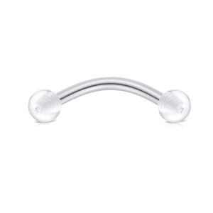 Minimalist curved eyebrow ring with clear acrylic balls and stainless steel barbell