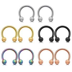 5 Paar Hufeisen-Piercing-Ringe aus mattiertem Edelstahl in verschiedenen Farben