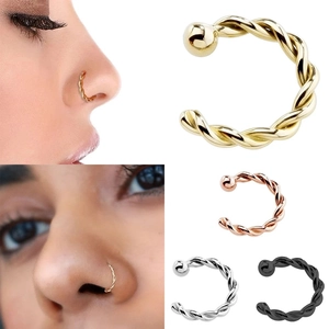 Minimalist Stainless Steel Twist Nose Ring Braided C-Shape Ball End Body Piercing Jewelry For Women Men Gold Silver Black