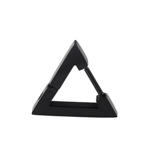 Matte black stainless steel triangle huggie earrings with geometric minimalist design