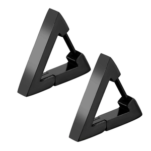 Minimalist matte black stainless steel triangle hoop earrings with a punk aesthetic