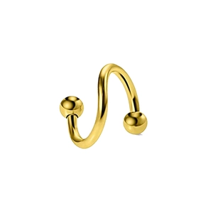 Detailopname van een gouden roestvrijstalen spiraal twister barbell met kogeluiteinden