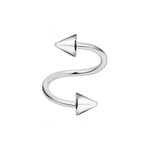 Zilveren roestvrijstalen S-vormige spiraal piercing sieraad met scherpe spikes detail