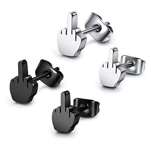 Punk Stainless Steel Middle Finger Stud Earrings For Men Women Personality Titanium Plated Spoof Funny Hip Hop Jewelry Gift