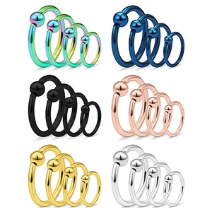 Polished captive bead rings in six metallic colors and four sizes for body piercing