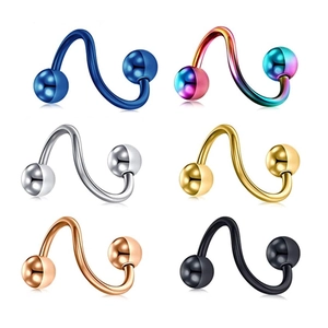 Gepolijste roestvrijstalen S-vormige spiraal piercings in zes verschillende metalen kleuren