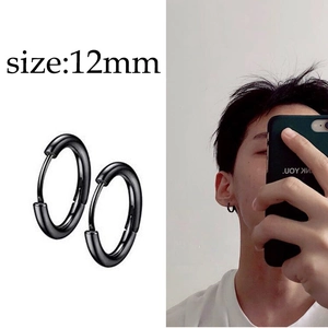 Pendientes de aro minimalistas de 12 mm en acero inoxidable negro para hombre en set de dos