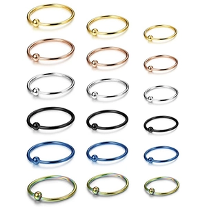 Titanium steel captive bead rings set with six metallic colors and three sizes