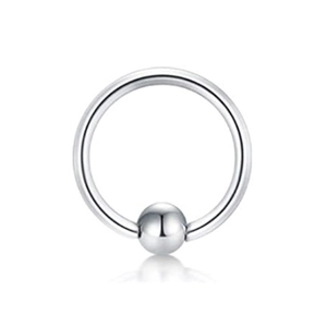 Detailed view of silver captive bead ring jewelry with polished stainless steel finish