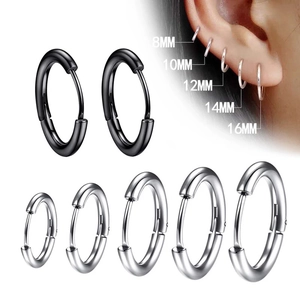 Pendientes de Aro de Acero Inoxidable Minimalistas para Hombre Mujer Clip de Oreja sin Agujero Hebilla de Resorte Redondo Joyería