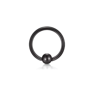 Close-up of black captive bead ring made of smooth polished stainless steel for piercings