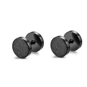 Matte black barbell stud earrings for men made of durable surgical stainless steel