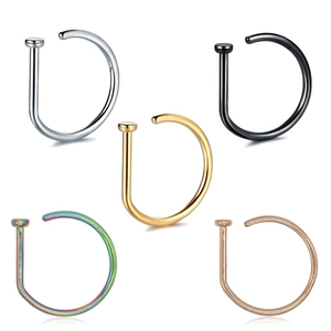Set de piercings de nariz en forma de D de acero quirúrgico en cinco colores metálicos