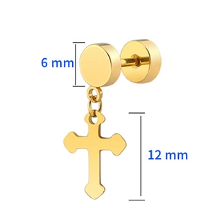 Dettaglio del perno da 6mm e del ciondolo a croce dorata da 12mm in acciaio