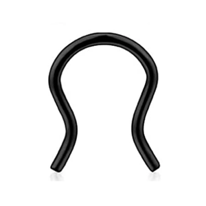 Detail view of a black 316L stainless steel U-shaped nose ring with smooth finish