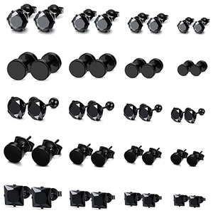 Herren Damen Edelstahl Ohrstecker Schwarz Silber Zirkonia Rund Quadrat Hantel Punk Gothic Schmuck Geschenk