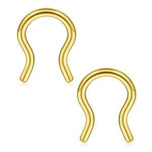 Close-up of polished gold 316L stainless steel U-shaped nose ring on white background