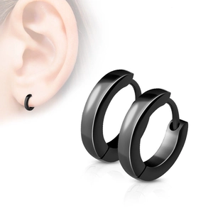 Classic black stainless steel hoop earrings set with minimalist matte finish and clicker buckle