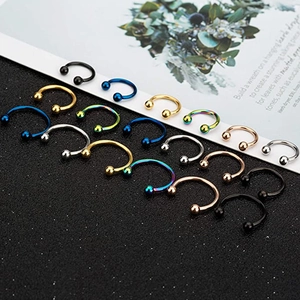 Surgical steel C-shaped horseshoe rings set for nose and ear piercings in multi-color finish