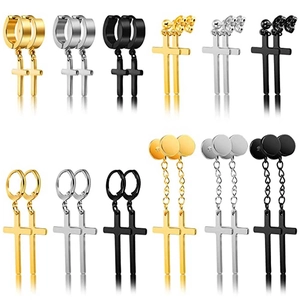 Heren Roestvrij Stalen Kruis Hanger Creolen Punk Minimalistisch Titanium Staal Oorknopjes Voor Dames Heren Mode Sieraden