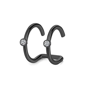 Ear cuff nero a doppio strato con due pietre di zirconia cubica trasparenti per cartilagine