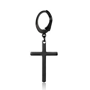 Matzwarte roestvrijstalen oorringen met een hangende kruishanger voor heren en dames sieraden